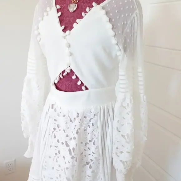 L'ATISTE White Dressy eyelet open skin maxi dress size M NWOT